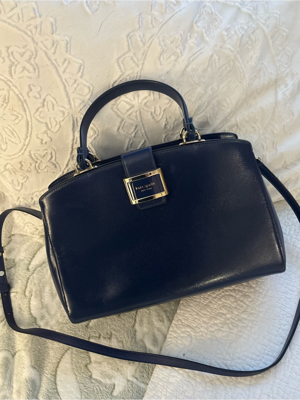 kate spade Navy Patent Leather Structured Top-Handle Satchel NWOT